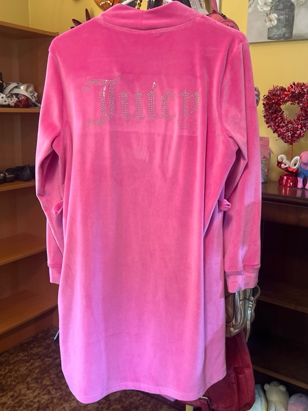 Juicy Couture Hot Pink Velour robe with Rhinestone Logo